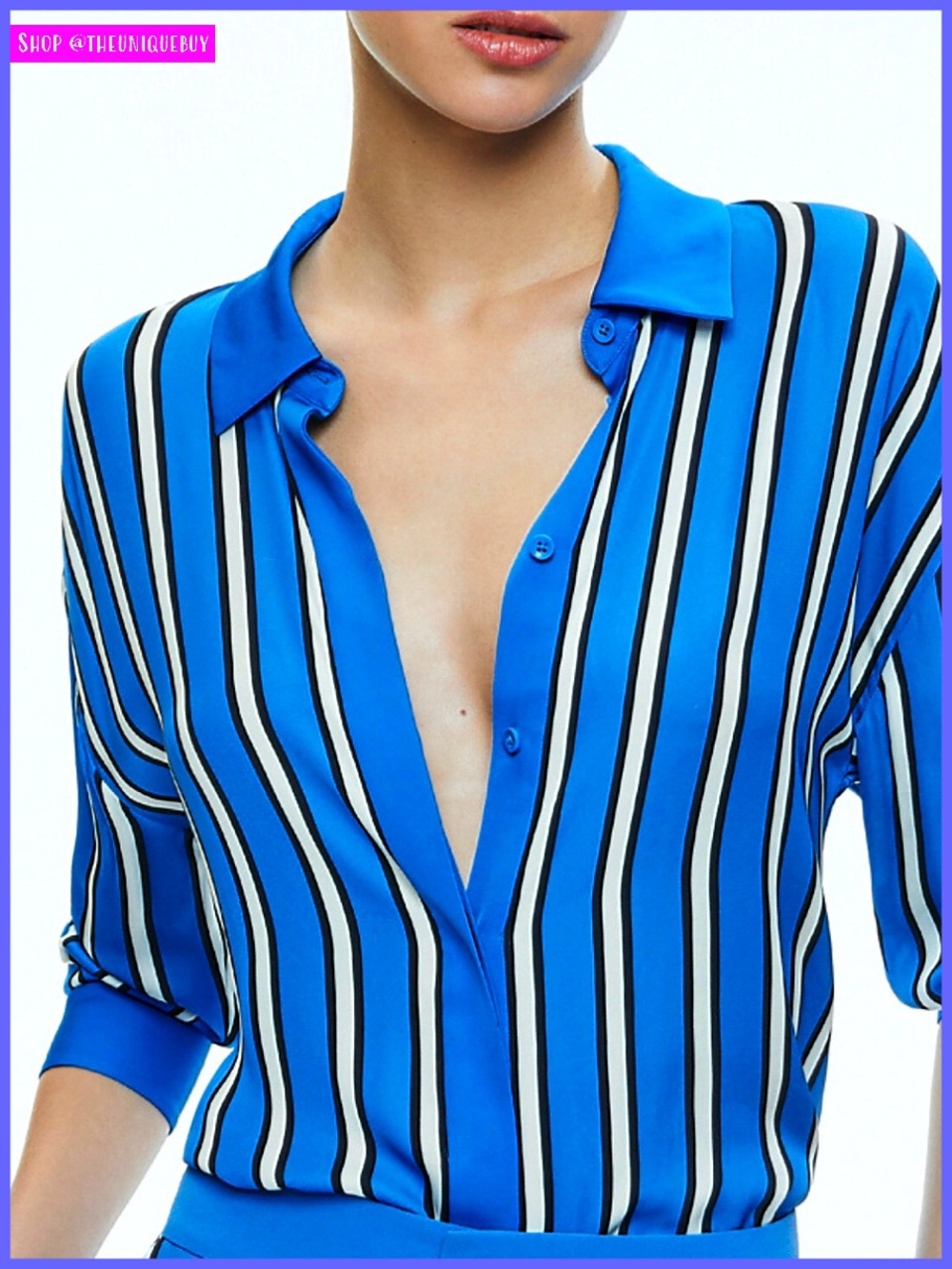 Alice + Olivia Dimitra Striped Oversized High Low Button Down Blouse Shirt Top